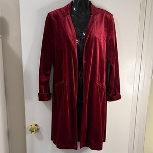 HAVE Elegant Red Velvet Long Blazer for Women SzL